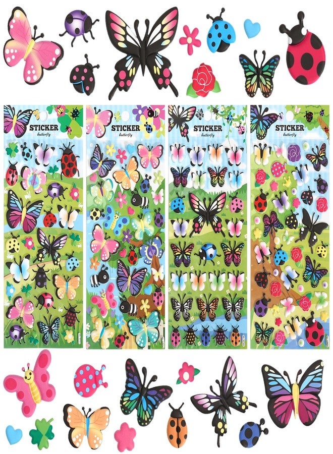 Jactales 3D Puffy Butterfly Stickers for Kids Crafts - Cute Foam Butterflies and Ladybug Bug Sticker for Scrapbooking, Party Favors, Decorations, Rewards - 4 Sheets - Image 1